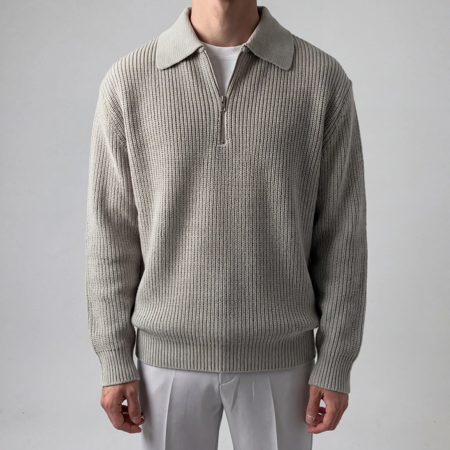 Halvzen - Half-Zip Collared Knit Sweater