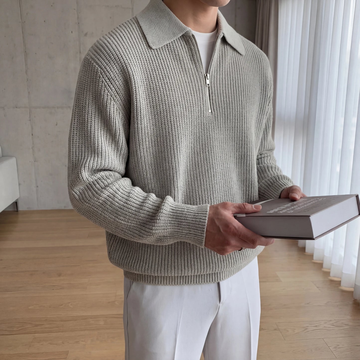 Halvzen - Half-Zip Collared Knit Sweater