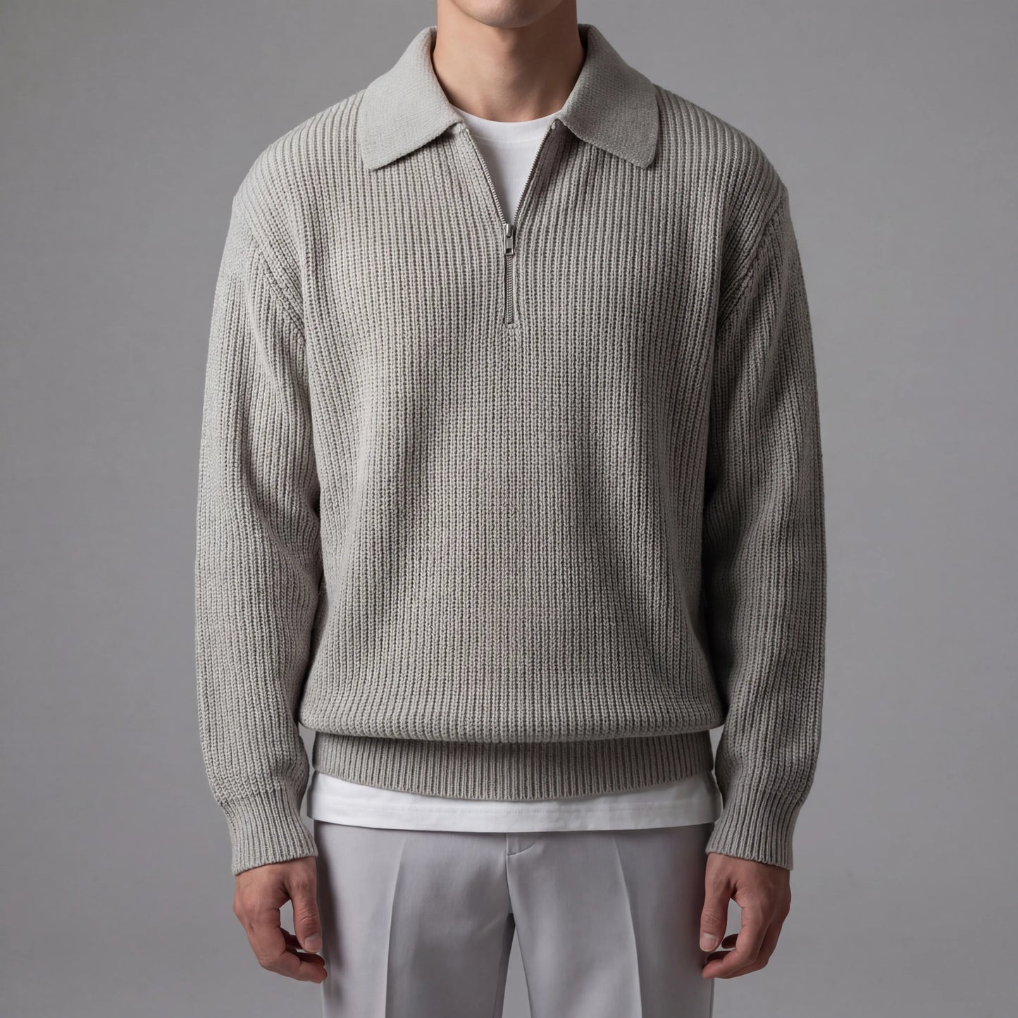 Halvzen - Half-Zip Collared Knit Sweater