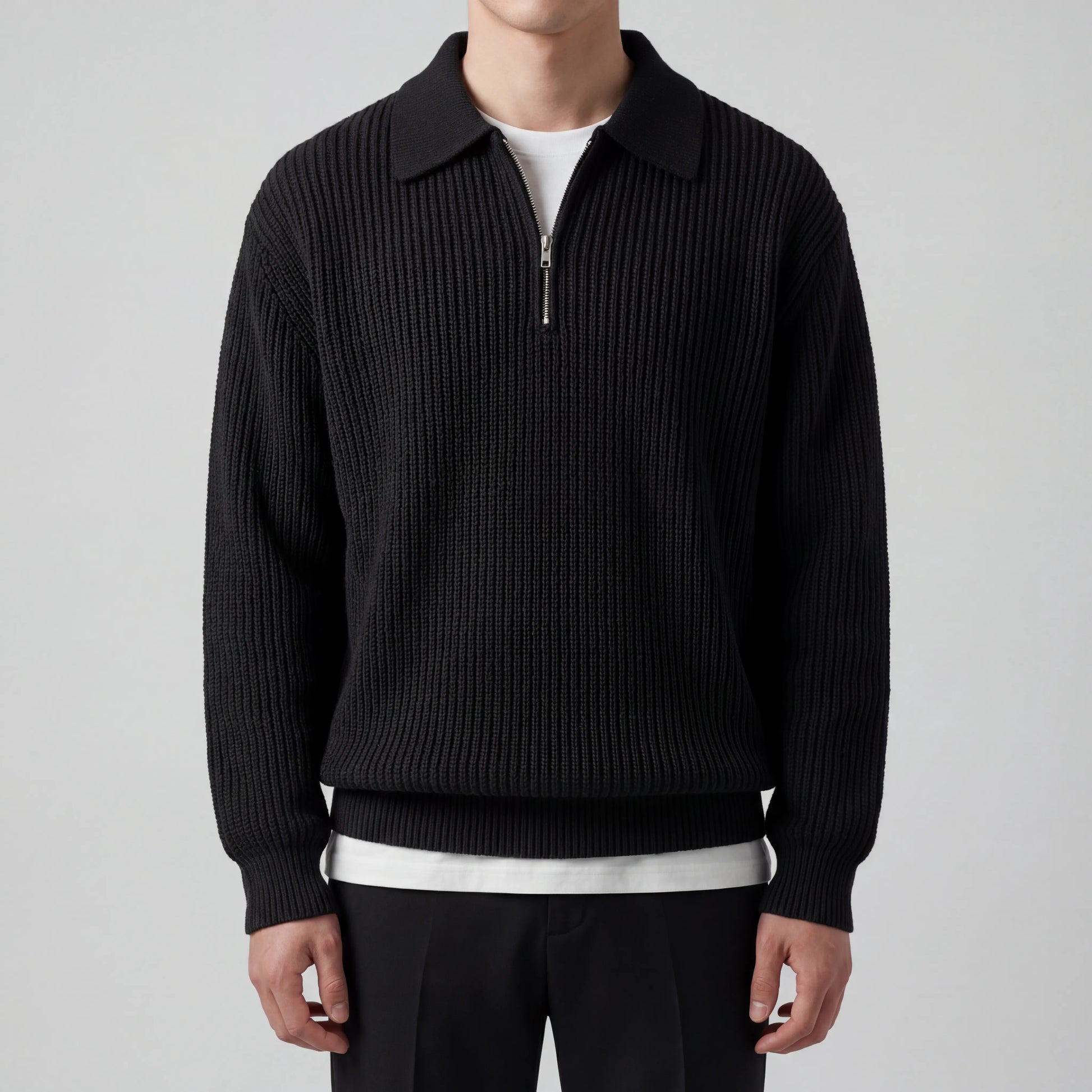 Halvzen - Half-Zip Collared Knit Sweater