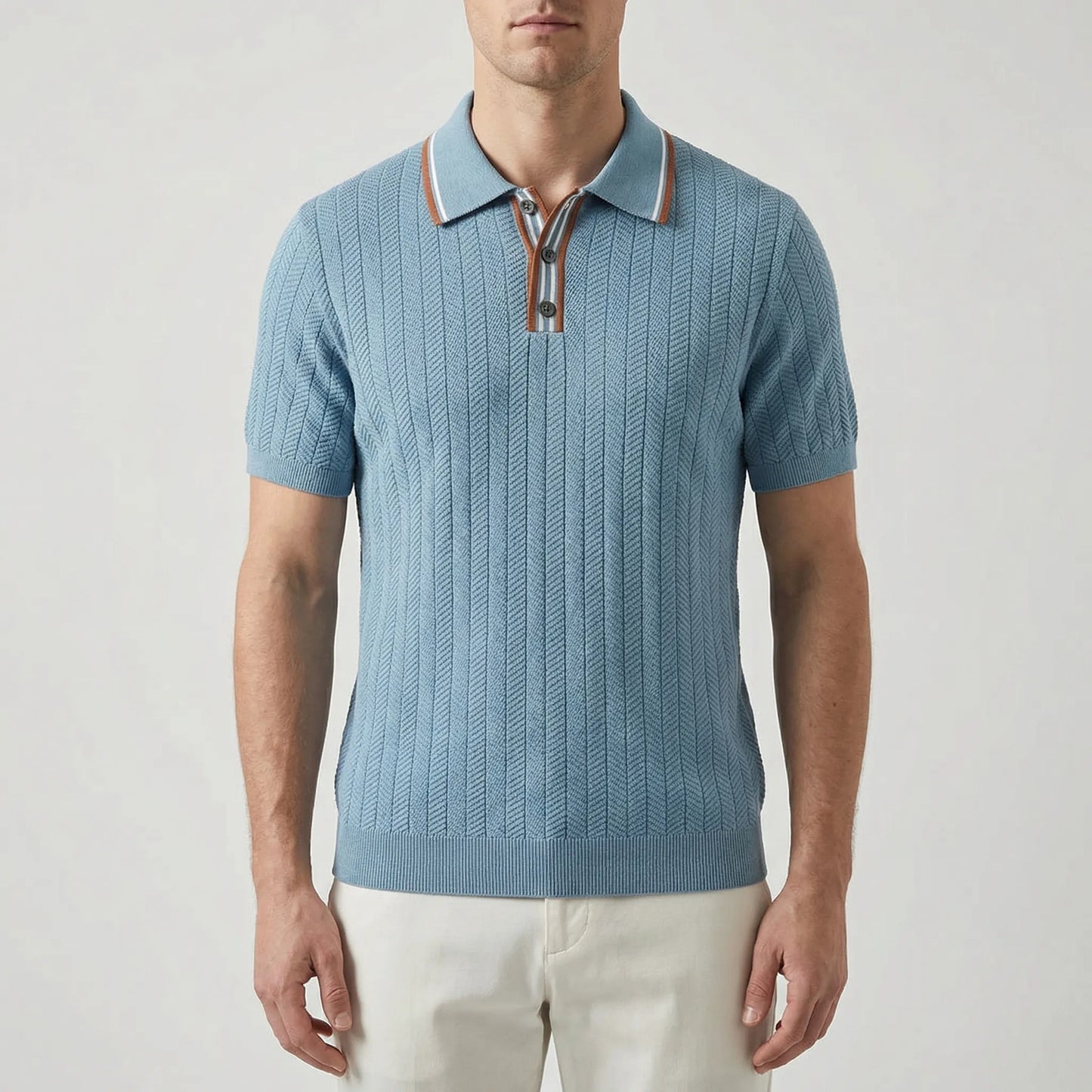 Herrvox - Herringbone Knit Short-Sleeve Polo