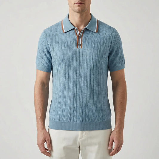 Herrvox - Herringbone Knit Short-Sleeve Polo