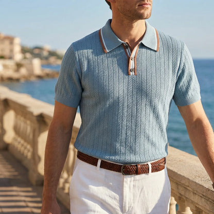 Herrvox - Herringbone Knit Short-Sleeve Polo