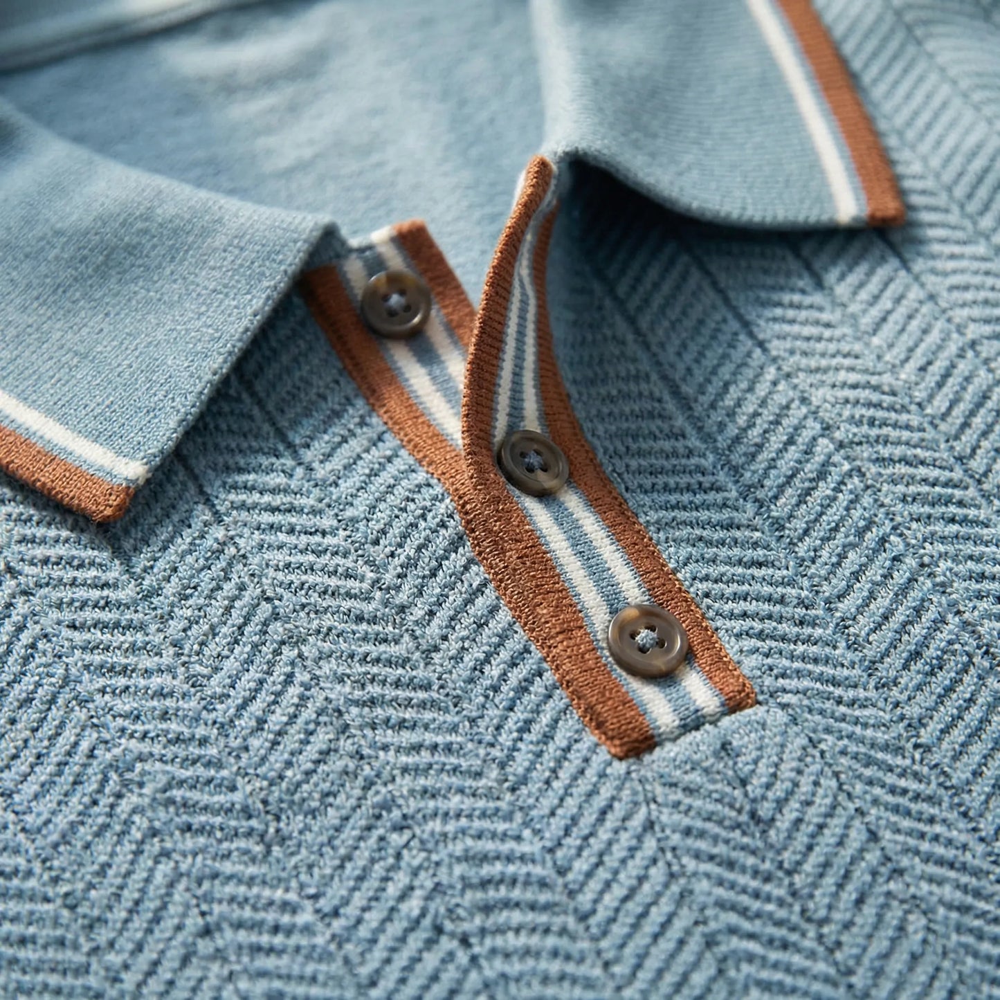 Herrvox - Herringbone Knit Short-Sleeve Polo