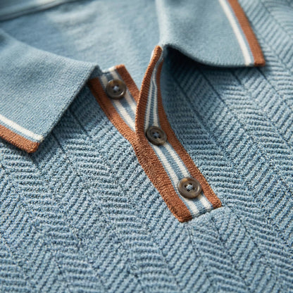 Herrvox - Herringbone Knit Short-Sleeve Polo