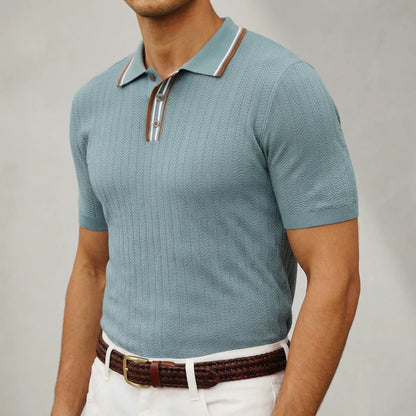 Herrvox - Herringbone Knit Short-Sleeve Polo