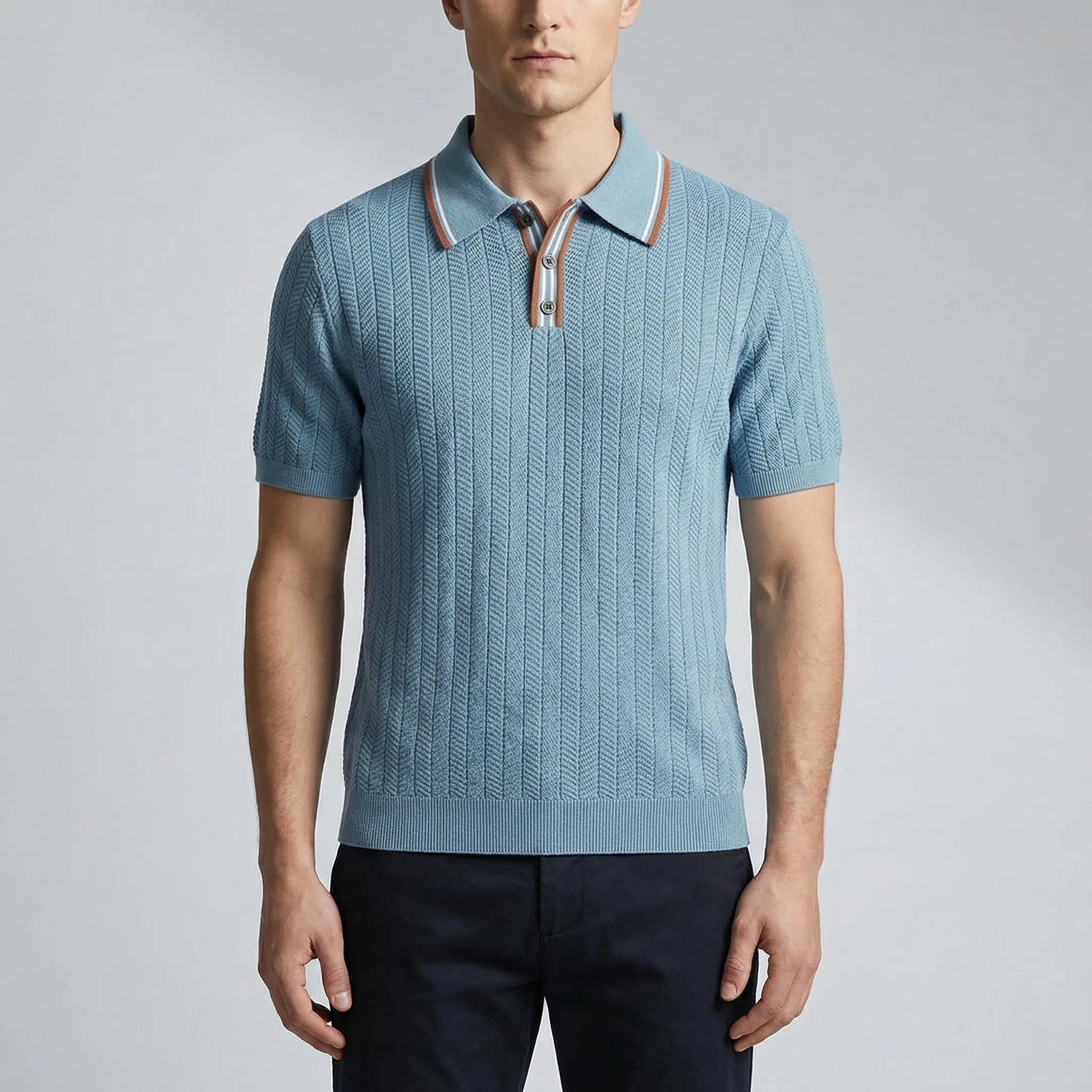 Herrvox - Herringbone Knit Short-Sleeve Polo