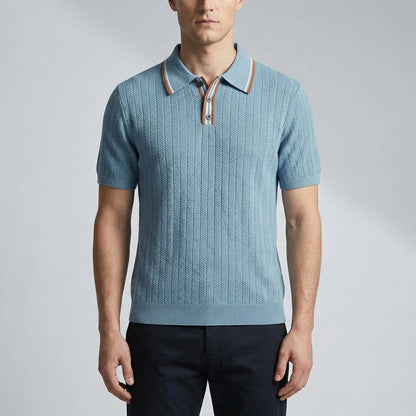 Herrvox - Herringbone Knit Short-Sleeve Polo
