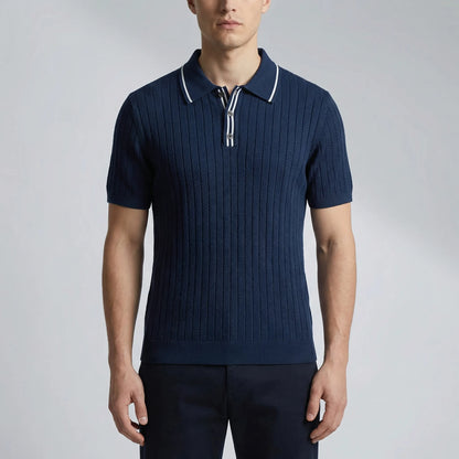 Herrvox - Herringbone Knit Short-Sleeve Polo