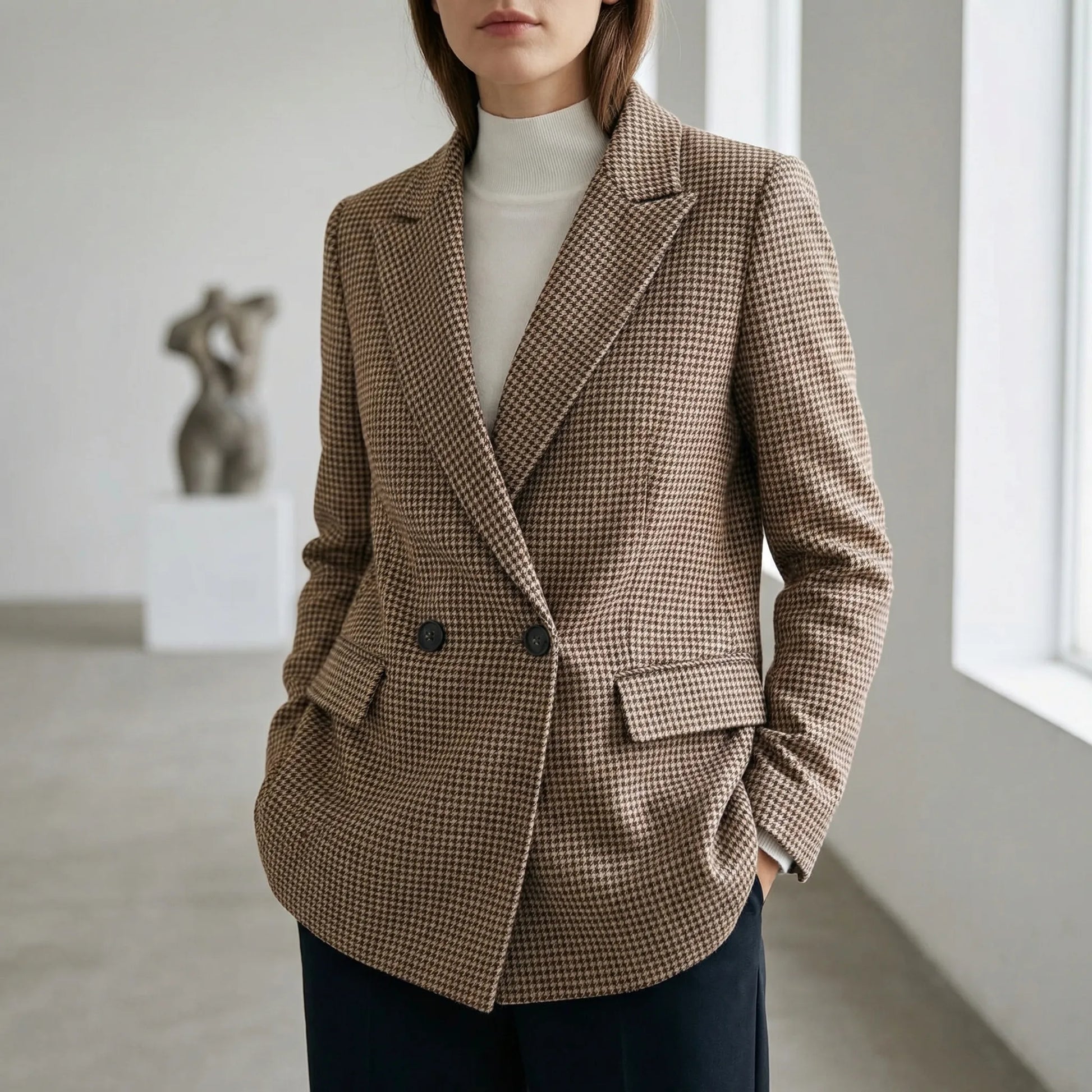 Houndelle | Houndstooth Lapel Collar Blazer