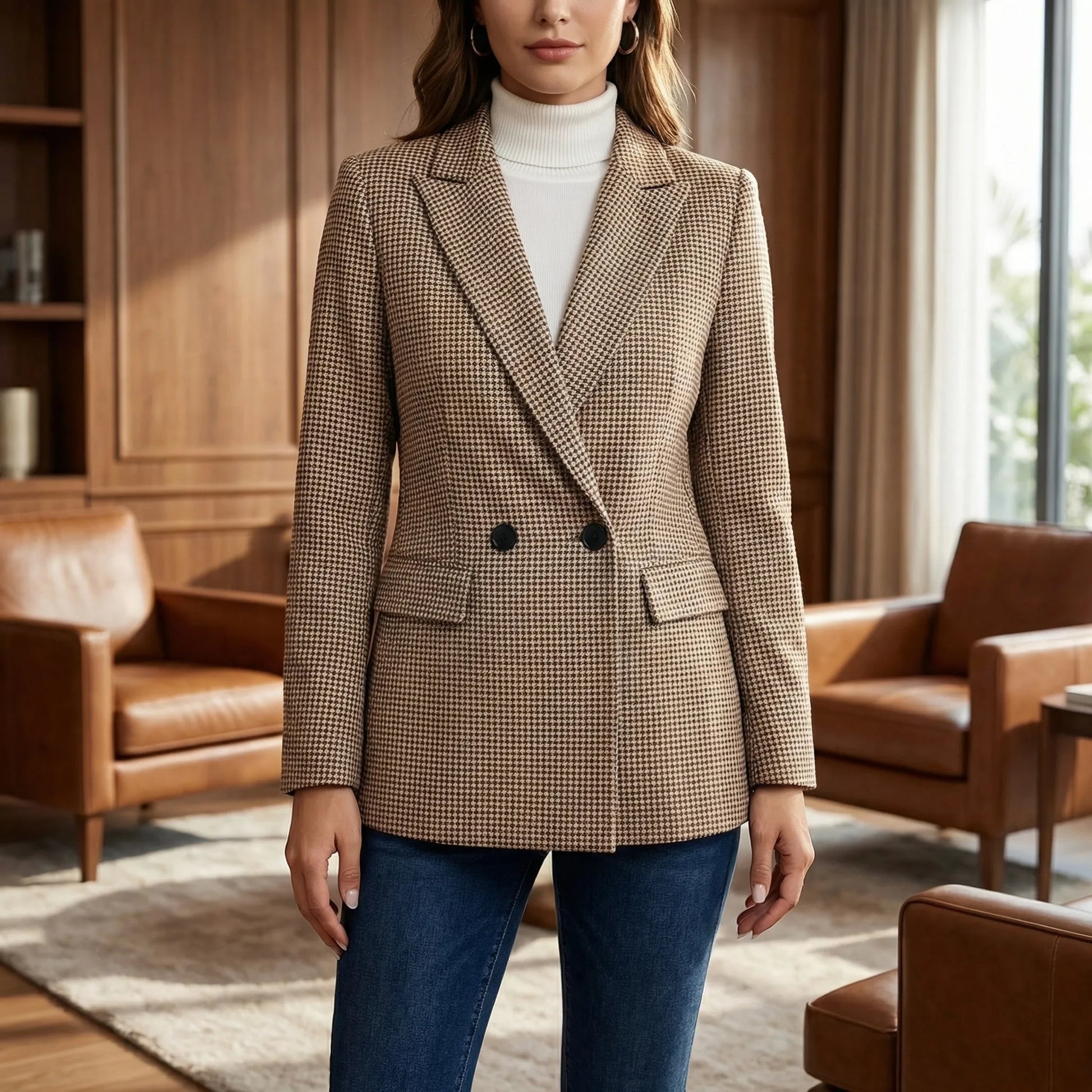Houndelle | Houndstooth Lapel Collar Blazer