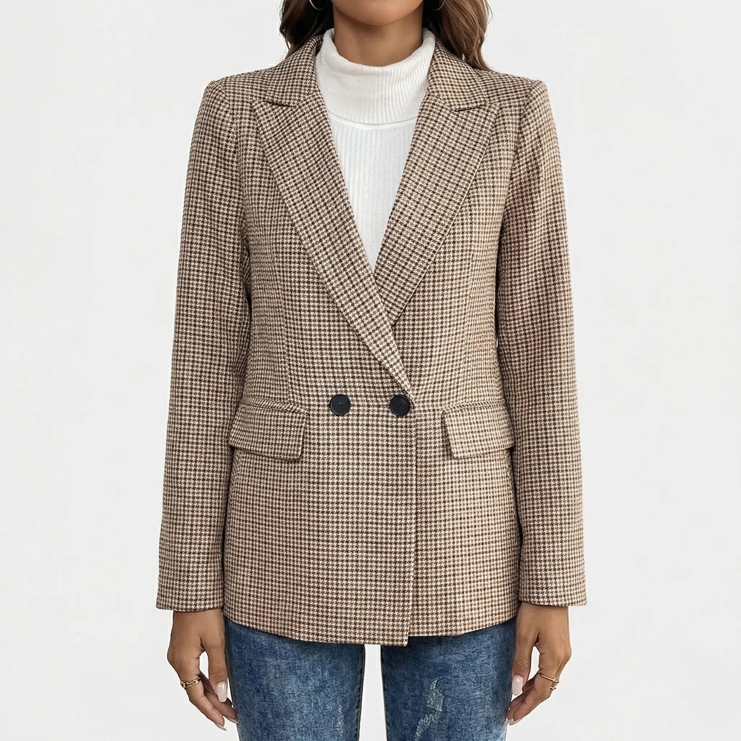 Houndelle | Houndstooth Lapel Collar Blazer