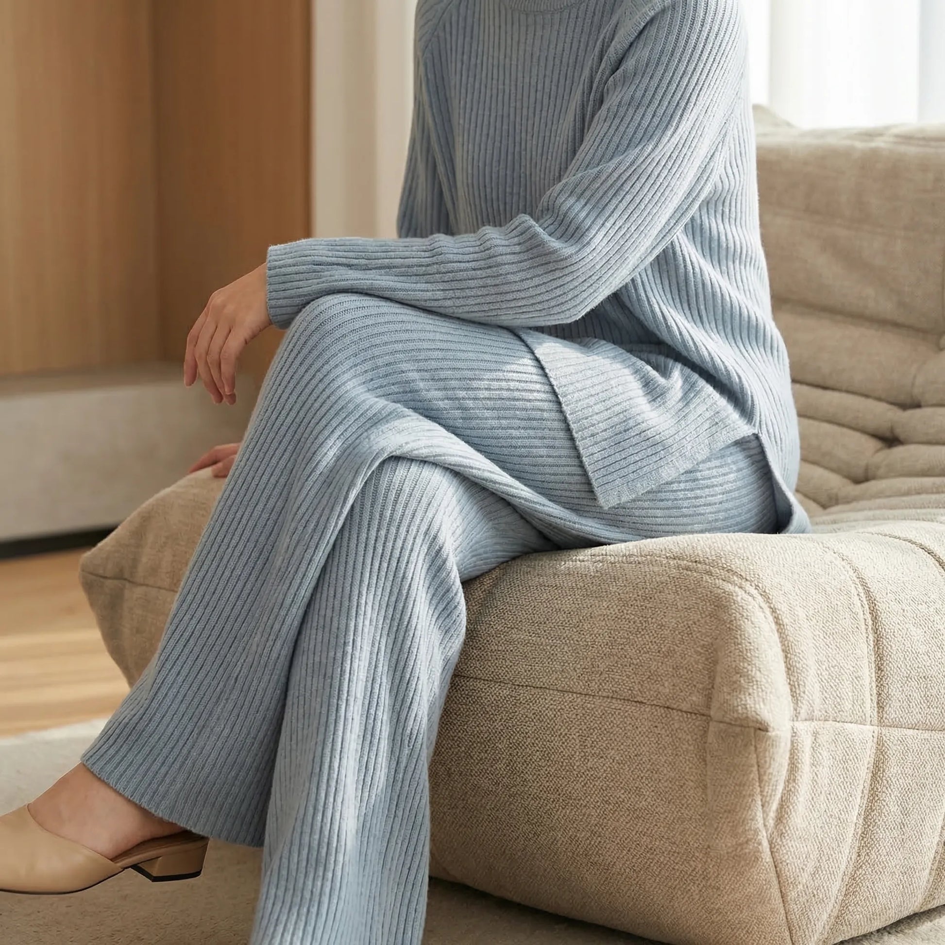 Knovelle - Ribbed Knit Sweater And Wide-Leg Trouser Set