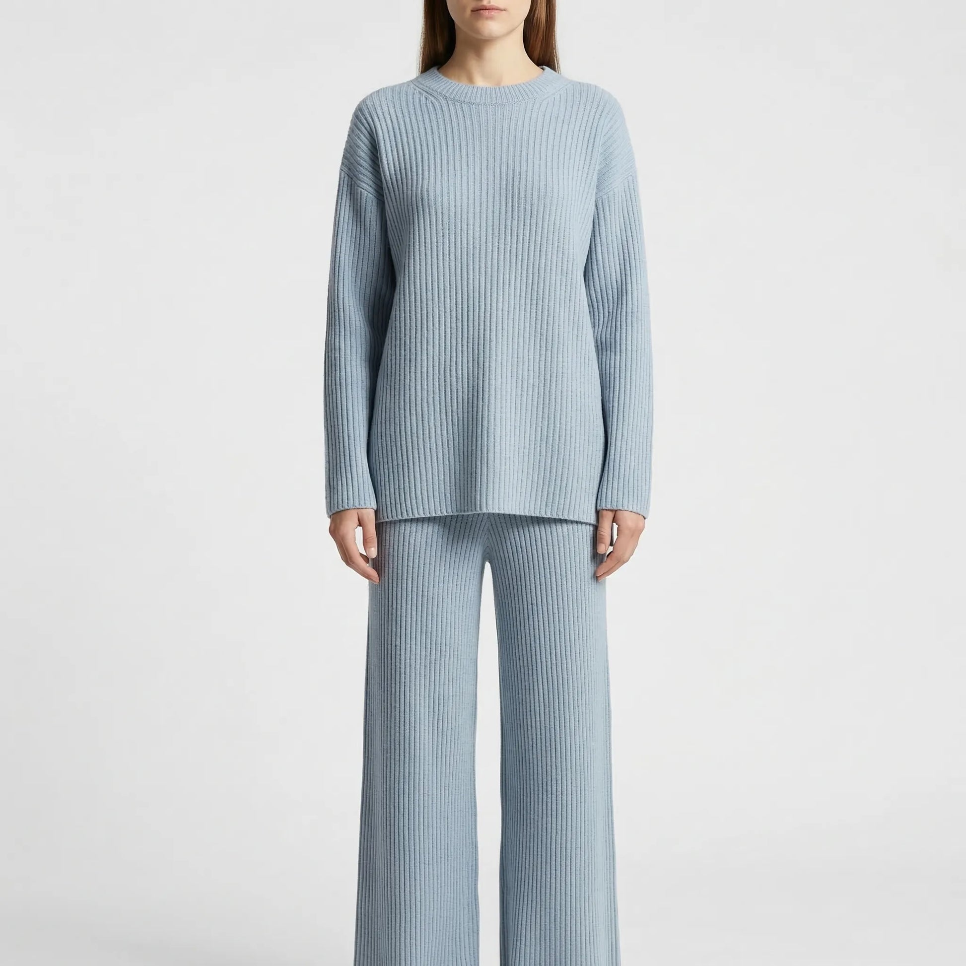 Knovelle - Ribbed Knit Sweater And Wide-Leg Trouser Set
