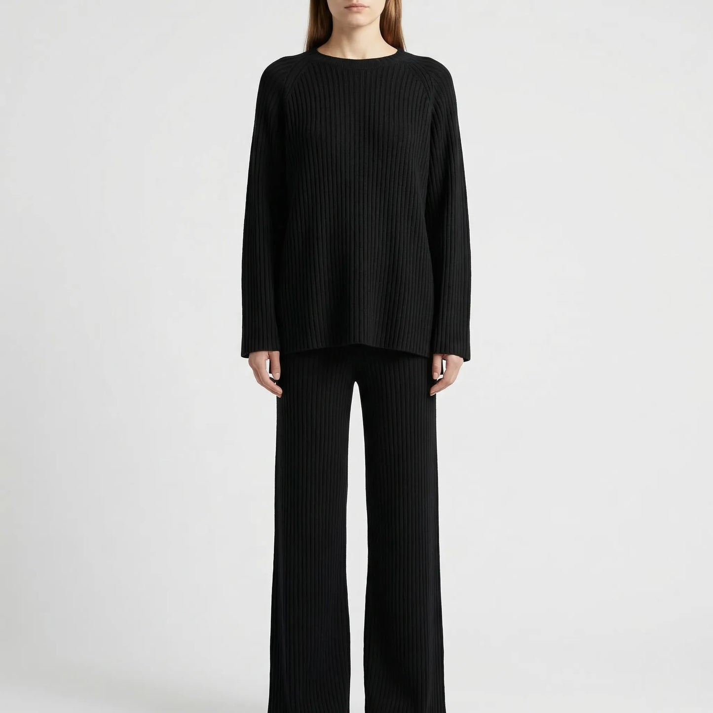 Knovelle - Ribbed Knit Sweater And Wide-Leg Trouser Set