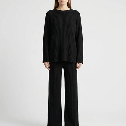 Knovelle - Ribbed Knit Sweater And Wide-Leg Trouser Set