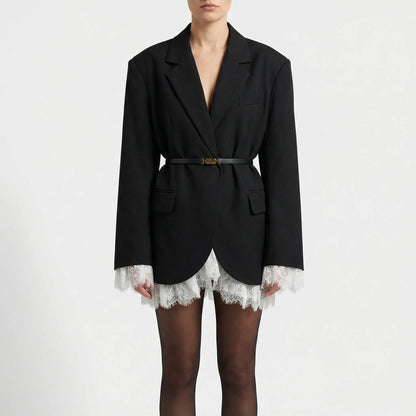 Lacevere | Relaxed Fit Blazer Dress With Lace Trim