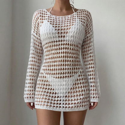 Lacivelle | Open-Knit Long Sleeve Mini Cover-Up