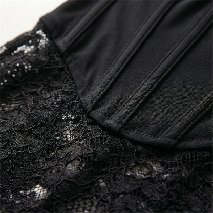 Lacoria - Strapless Lace Ankle-Length Gown