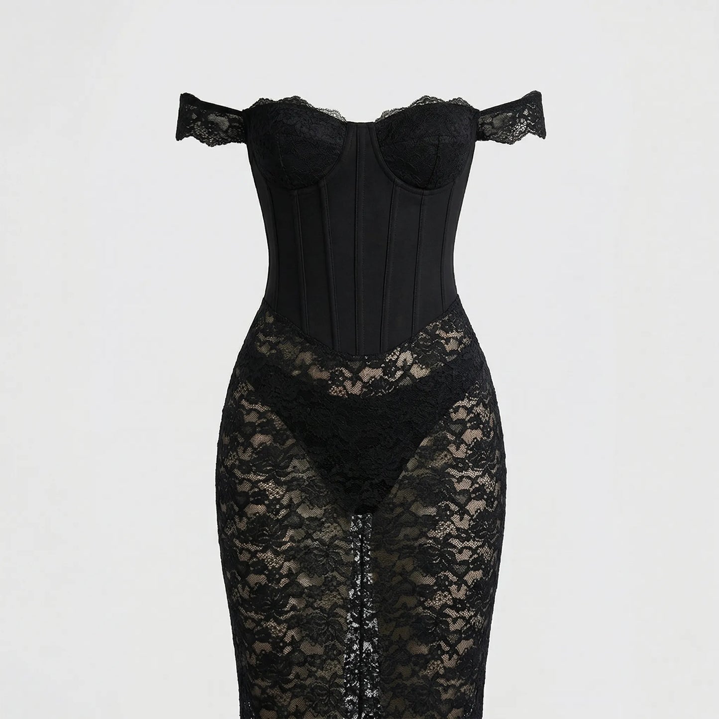 Lacoria - Strapless Lace Ankle-Length Gown