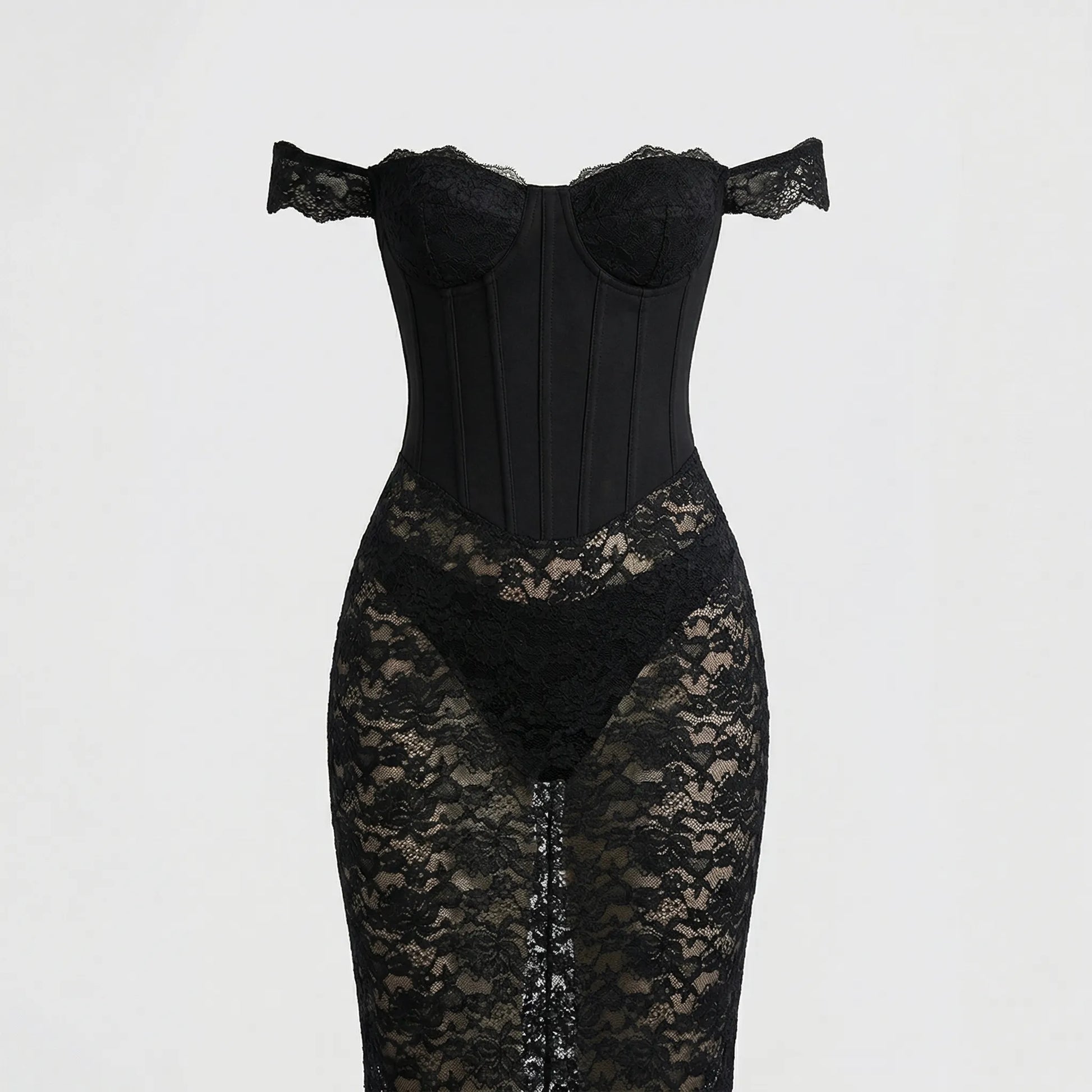 Lacoria - Strapless Lace Ankle-Length Gown