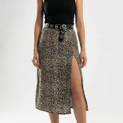 Leoprella | Knee-Length A-Line Leopard Print Skirt