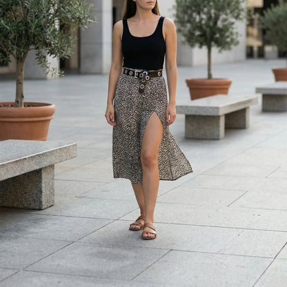 Leoprella | Knee-Length A-Line Leopard Print Skirt