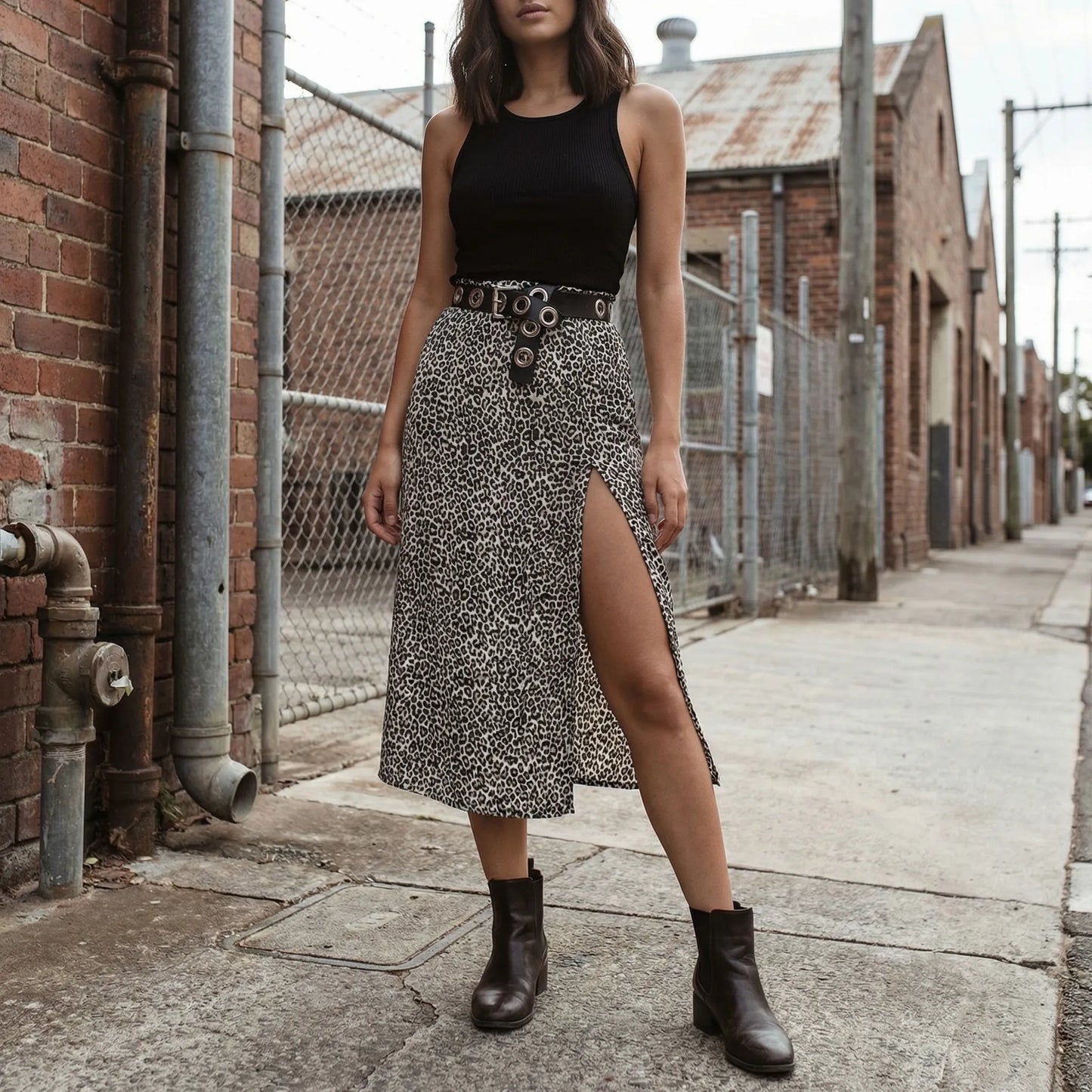 Leoprella | Knee-Length A-Line Leopard Print Skirt