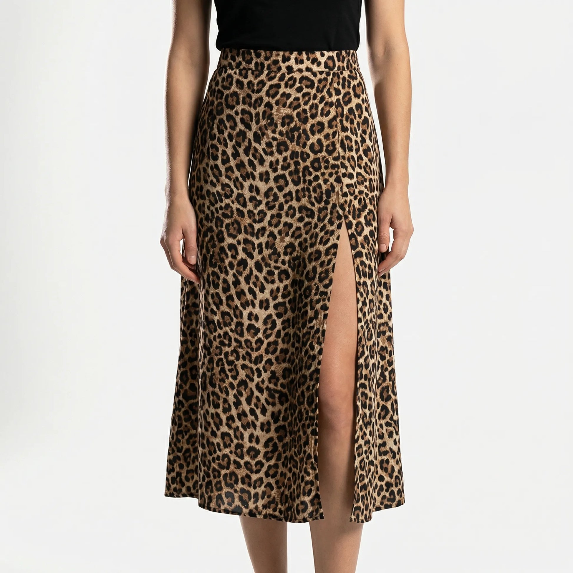 Leoprella | Knee-Length A-Line Leopard Print Skirt
