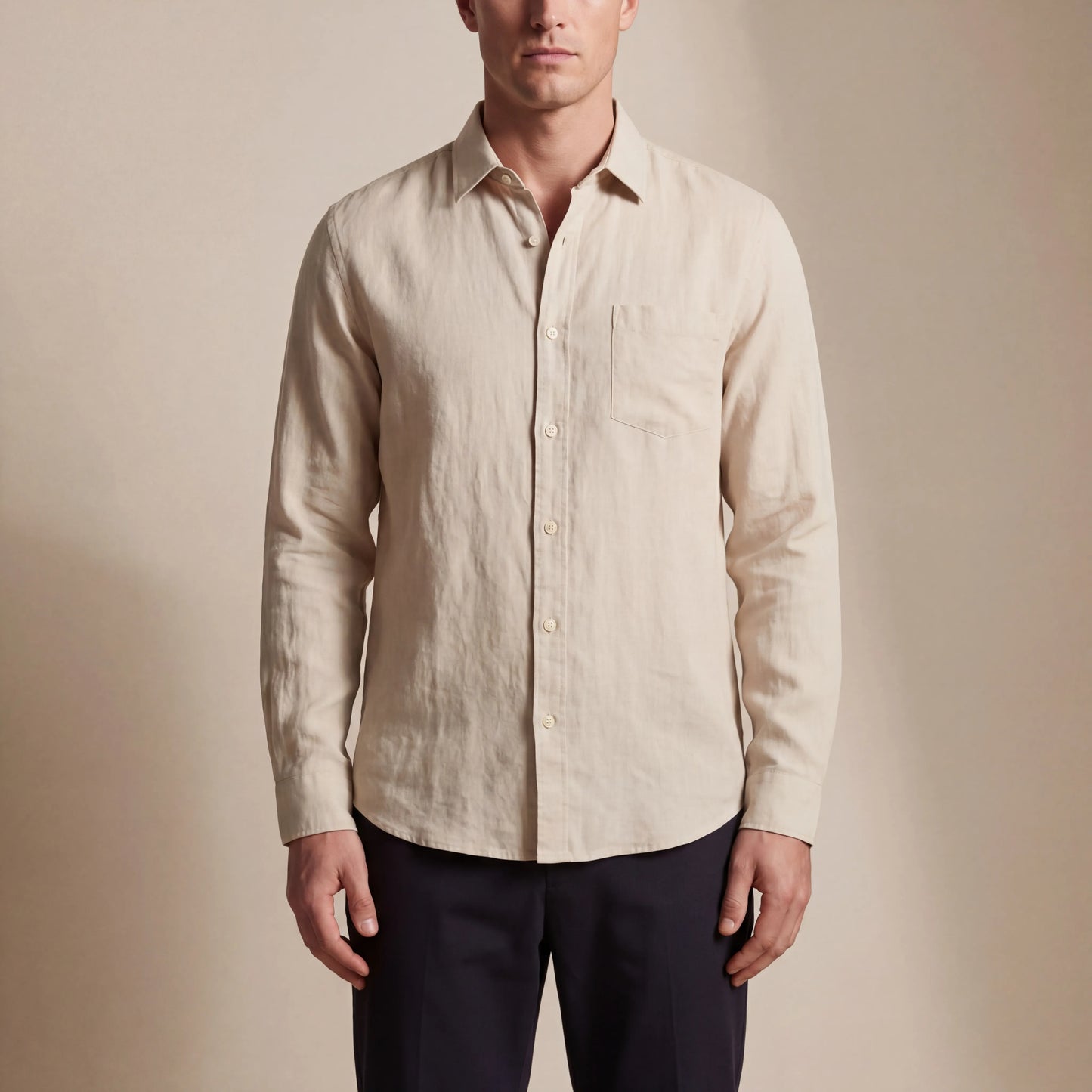 Linovu - Relaxed-Fit Long-Sleeve Button-Front Shirt
