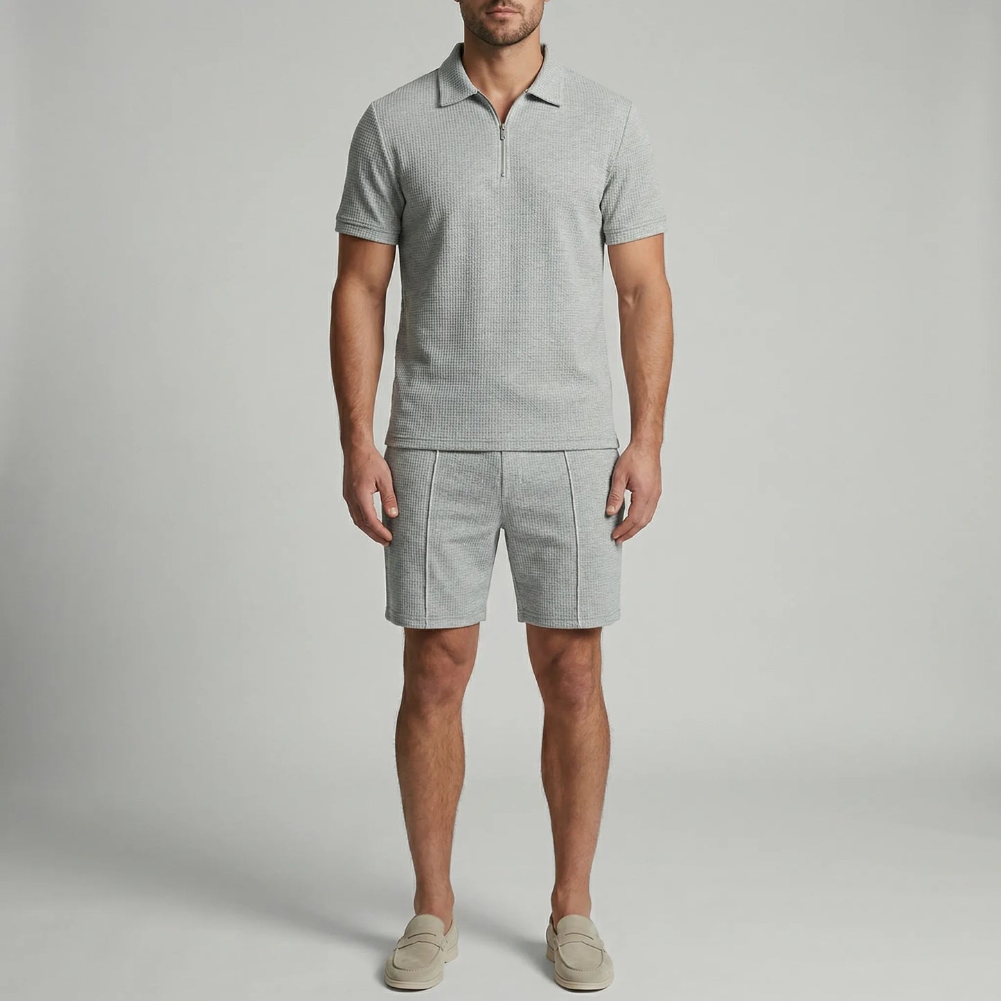 Loundrex - Matching Zip-Neck Polo And Shorts Set