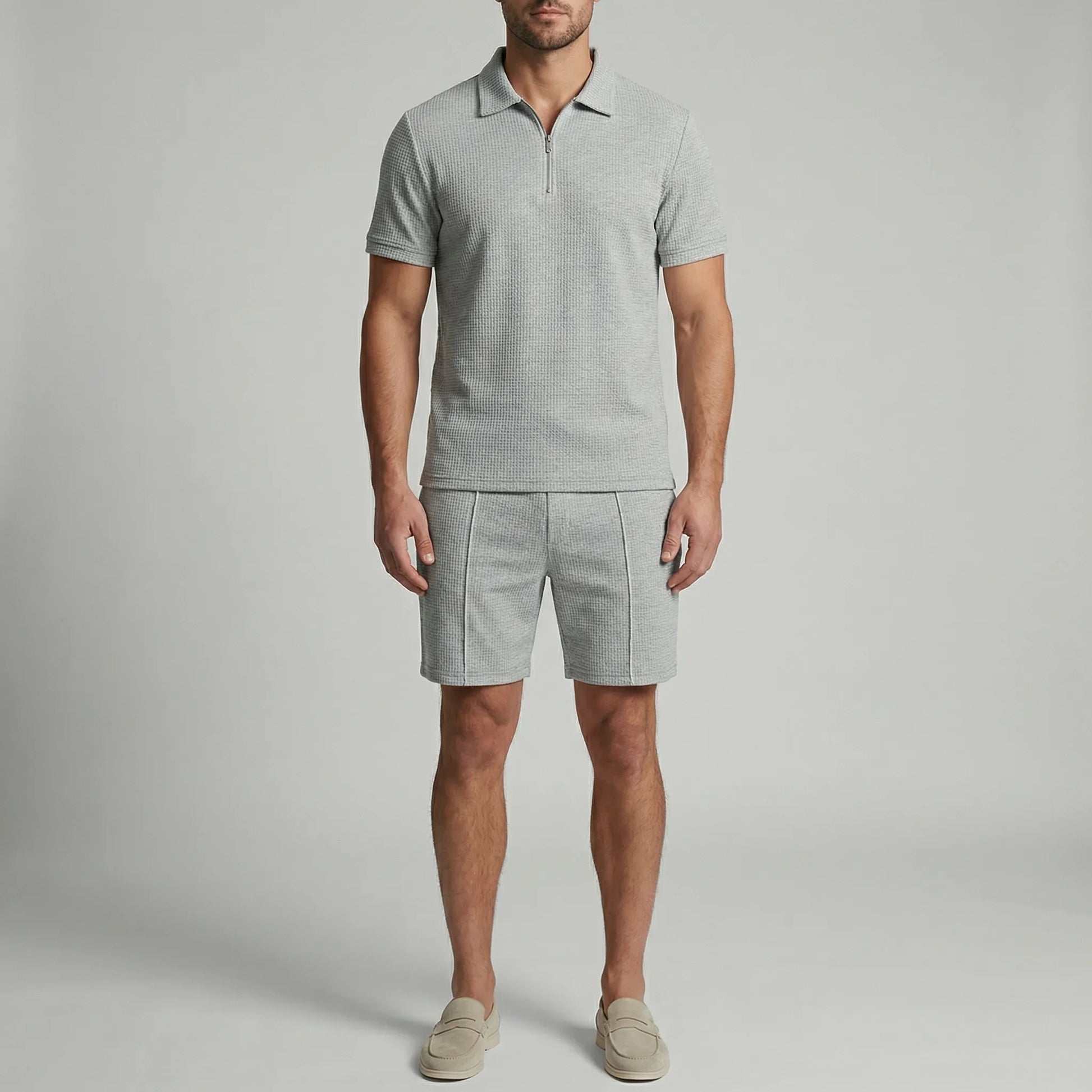 Loundrex - Matching Zip-Neck Polo And Shorts Set