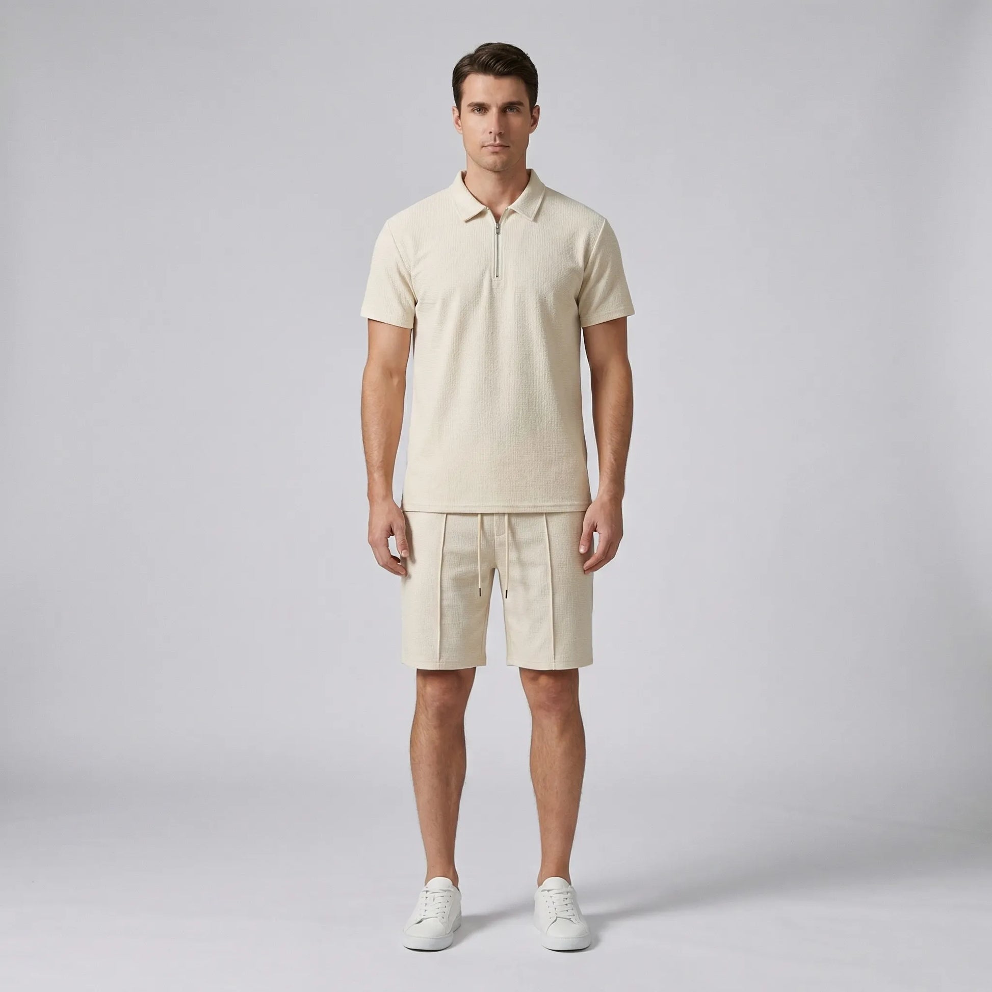 Loundrex - Matching Zip-Neck Polo And Shorts Set