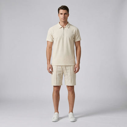 Loundrex - Matching Zip-Neck Polo And Shorts Set