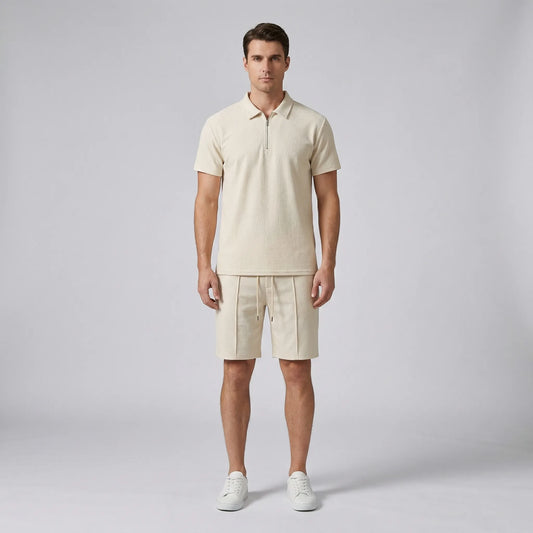 Loundrex - Matching Zip-Neck Polo And Shorts Set