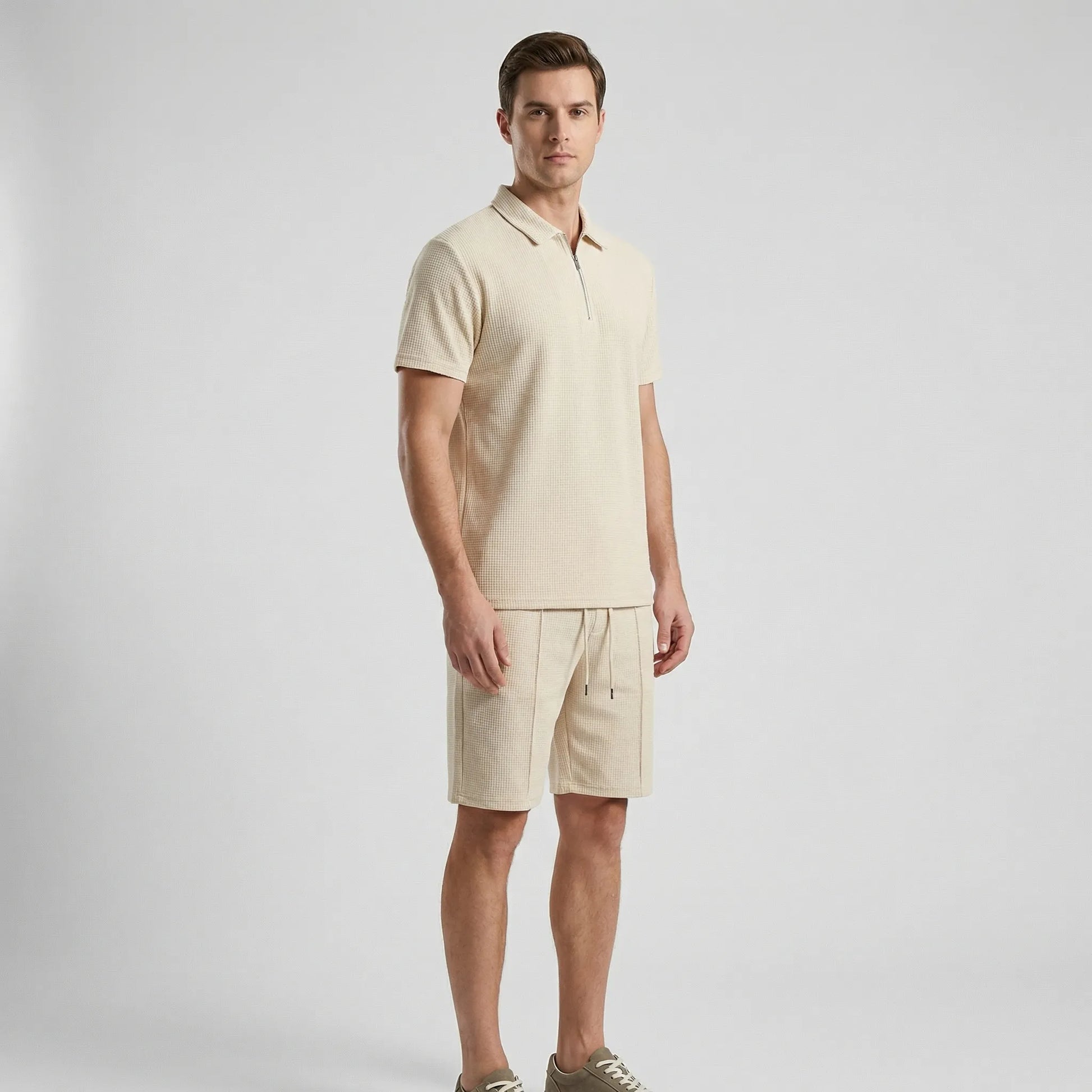 Loundrex - Matching Zip-Neck Polo And Shorts Set