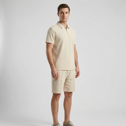 Loundrex - Matching Zip-Neck Polo And Shorts Set