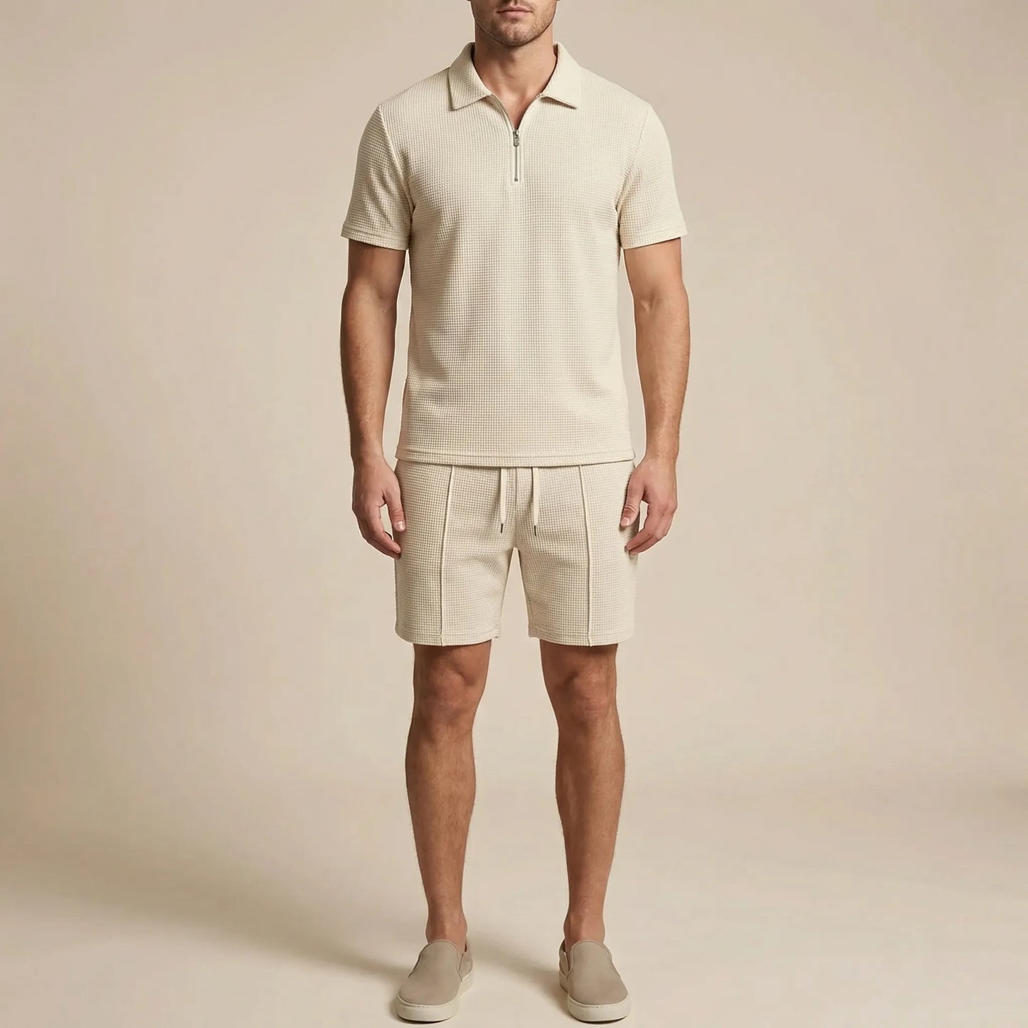 Loundrex - Matching Zip-Neck Polo And Shorts Set