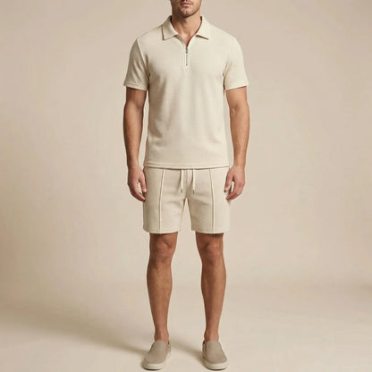 Loundrex - Matching Zip-Neck Polo And Shorts Set