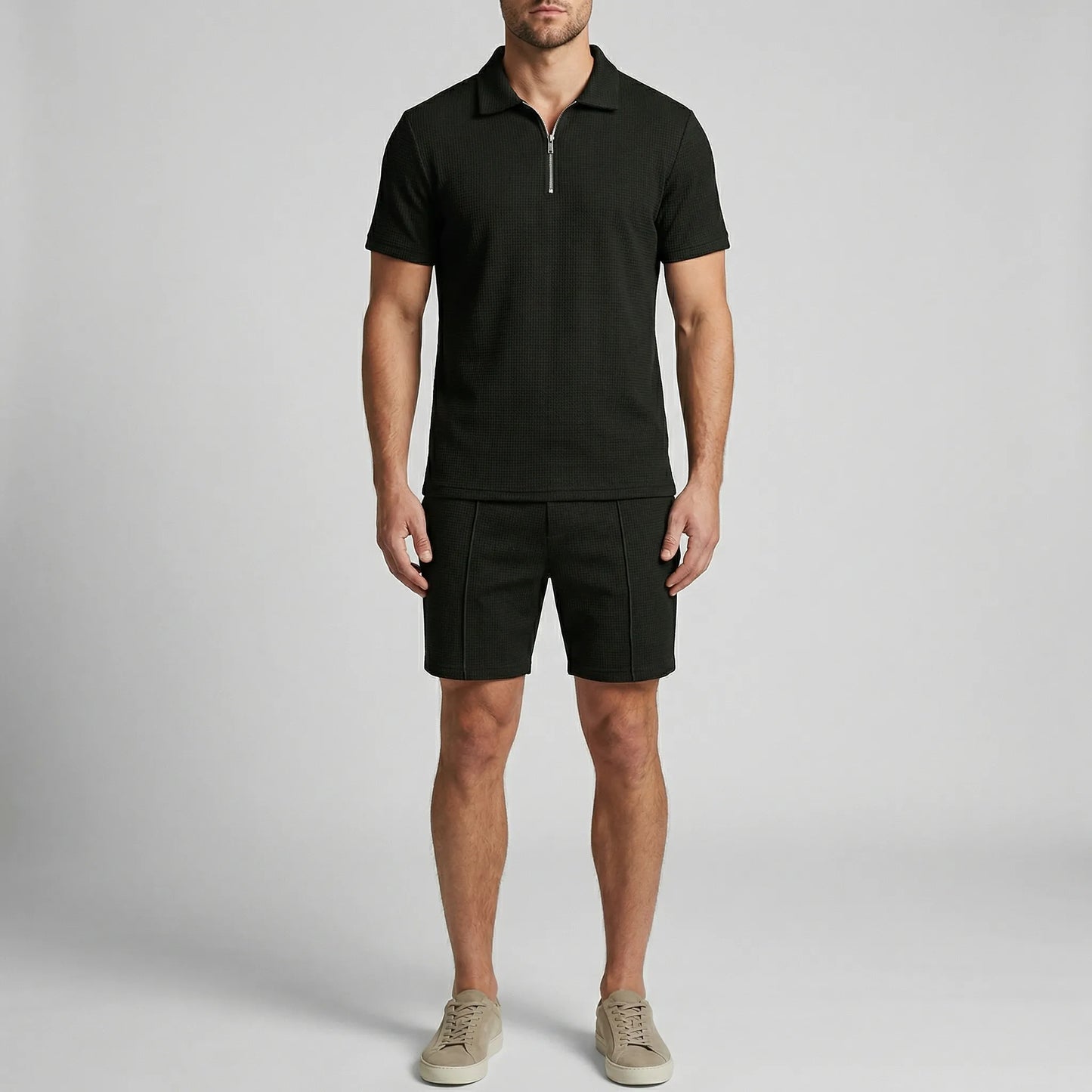 Loundrex - Matching Zip-Neck Polo And Shorts Set