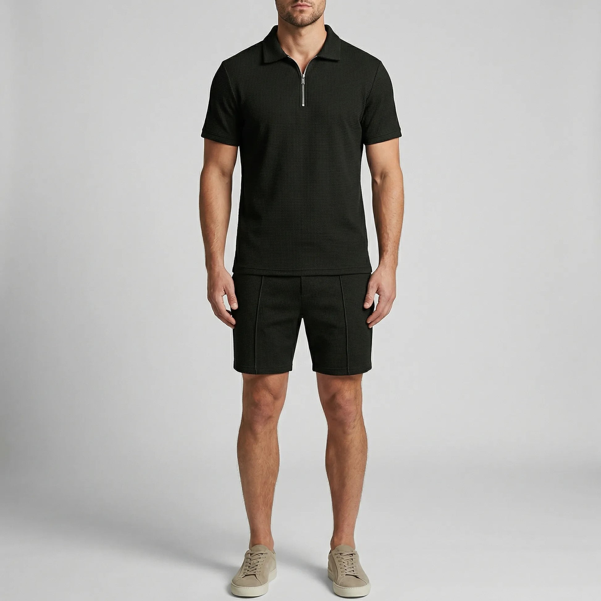 Loundrex - Matching Zip-Neck Polo And Shorts Set