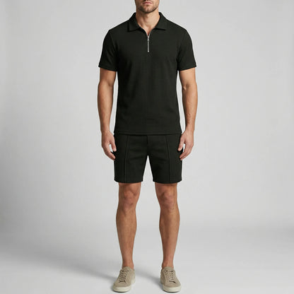 Loundrex - Matching Zip-Neck Polo And Shorts Set