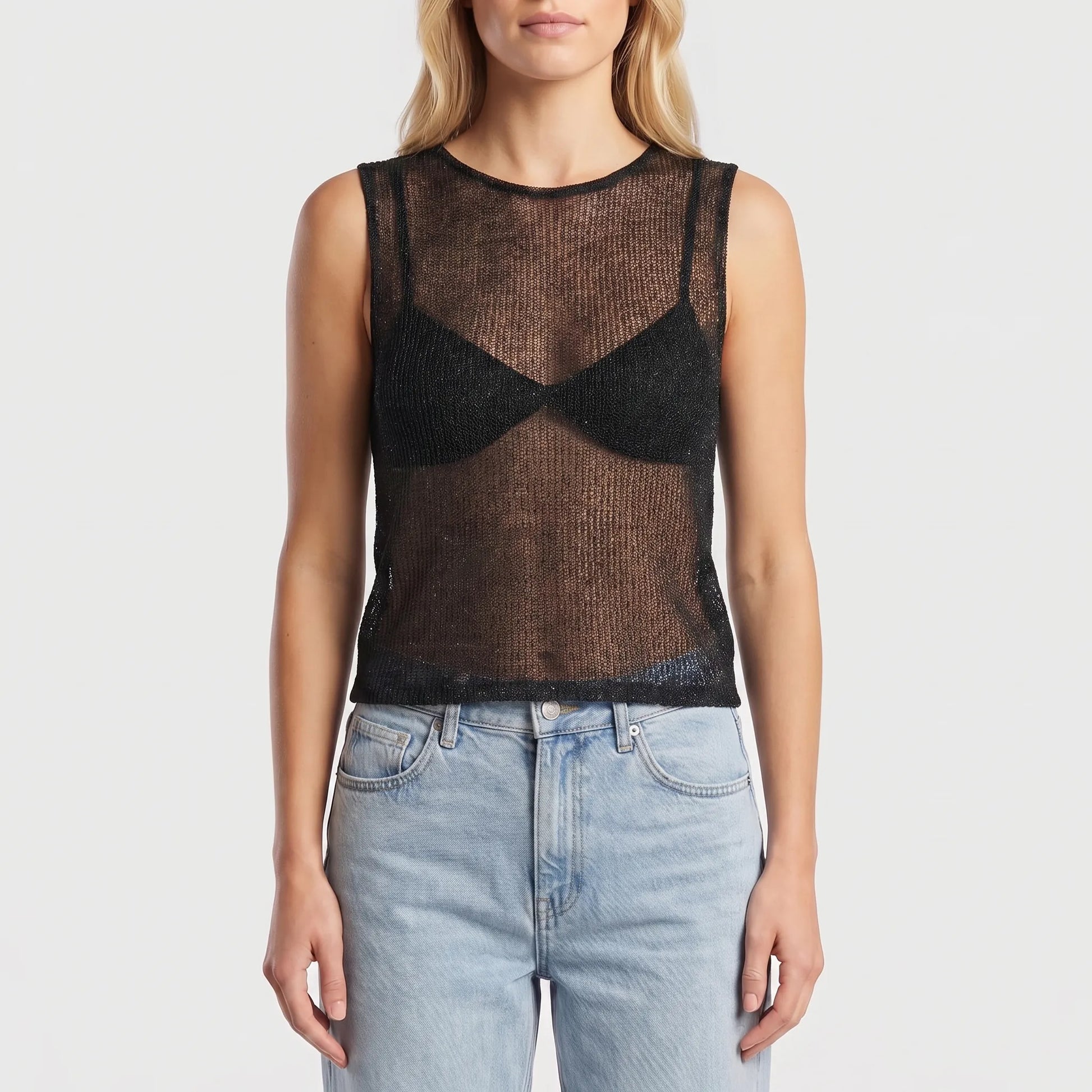 Lumirex | Sheer Sparkle Sleeveless Tank Top