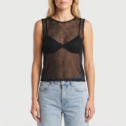 Lumirex | Sheer Sparkle Sleeveless Tank Top