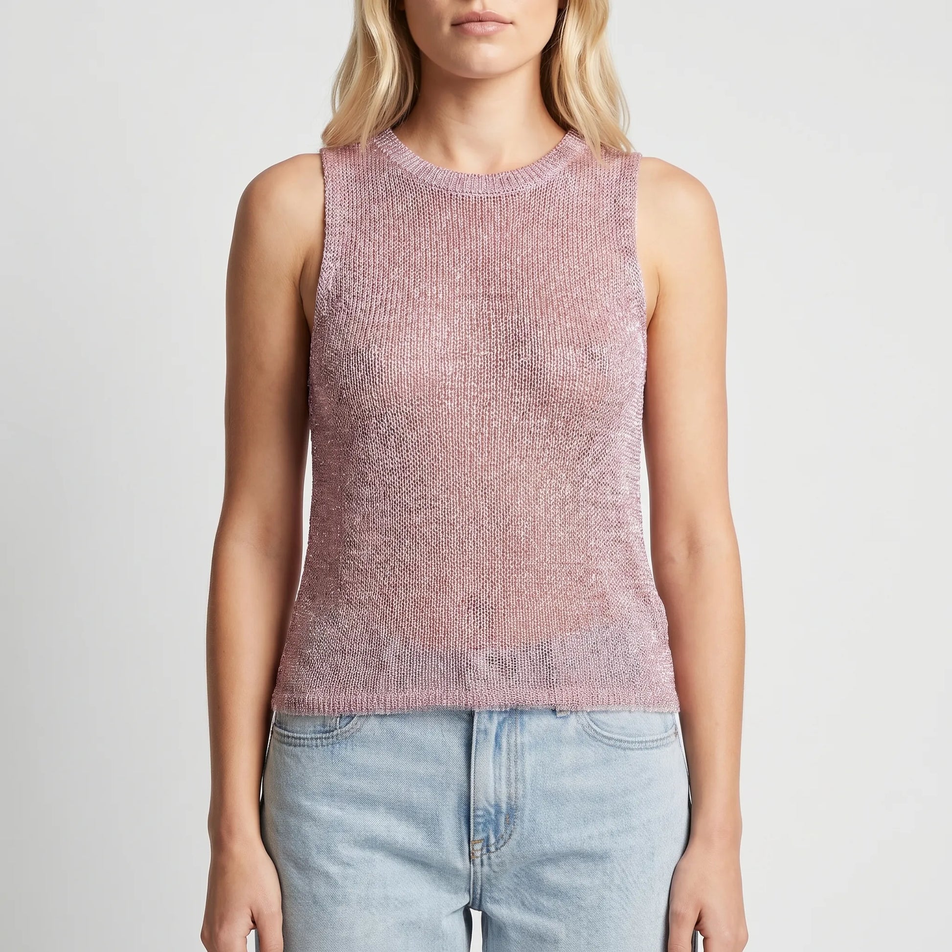 Lumirex | Sheer Sparkle Sleeveless Tank Top