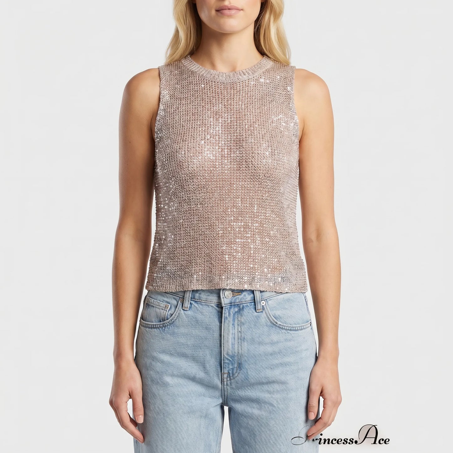 Lumirex | Sheer Sparkle Sleeveless Tank Top