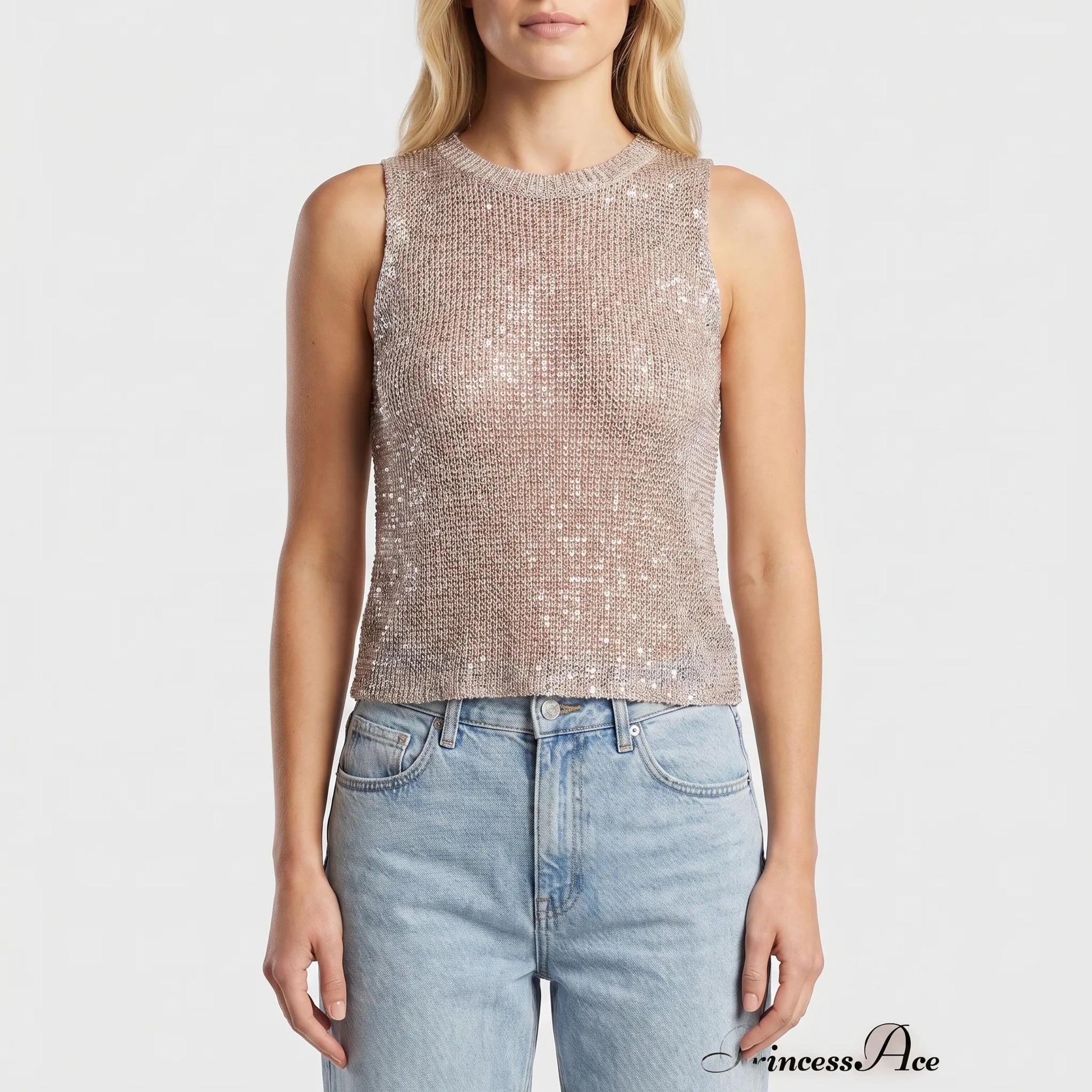 Lumirex | Sheer Sparkle Sleeveless Tank Top