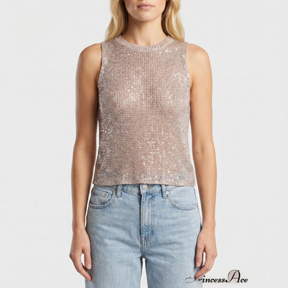 Lumirex | Sheer Sparkle Sleeveless Tank Top
