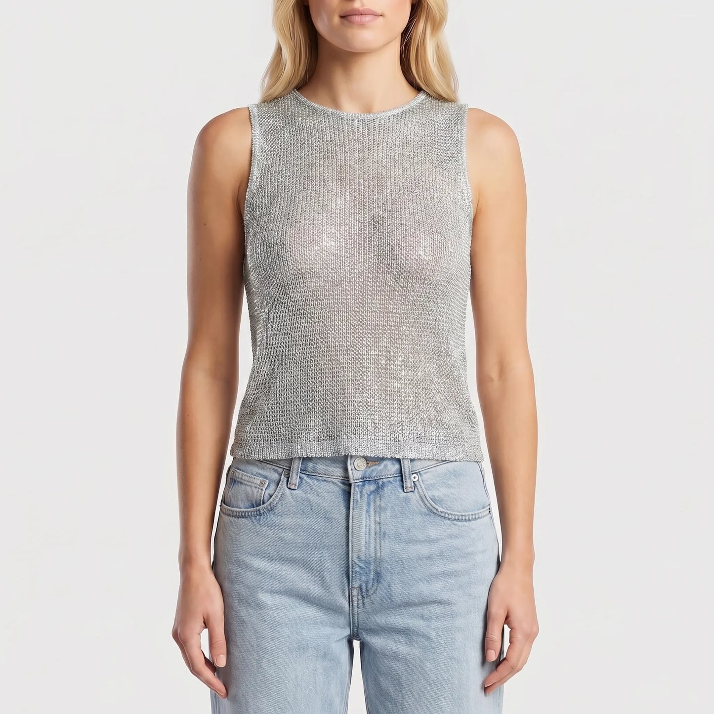Lumirex | Sheer Sparkle Sleeveless Tank Top