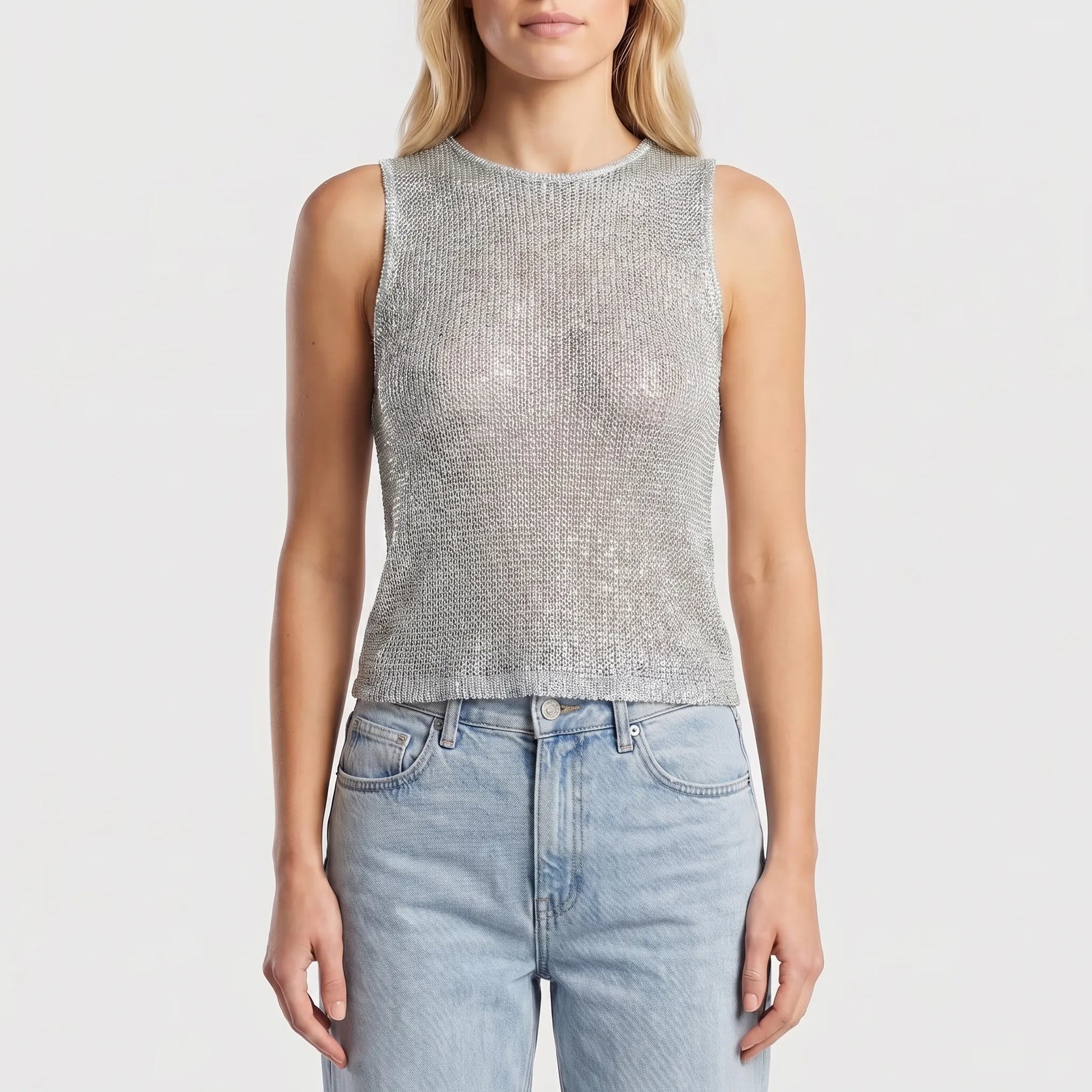 Lumirex | Sheer Sparkle Sleeveless Tank Top
